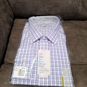 Purple and white large check dress shirt